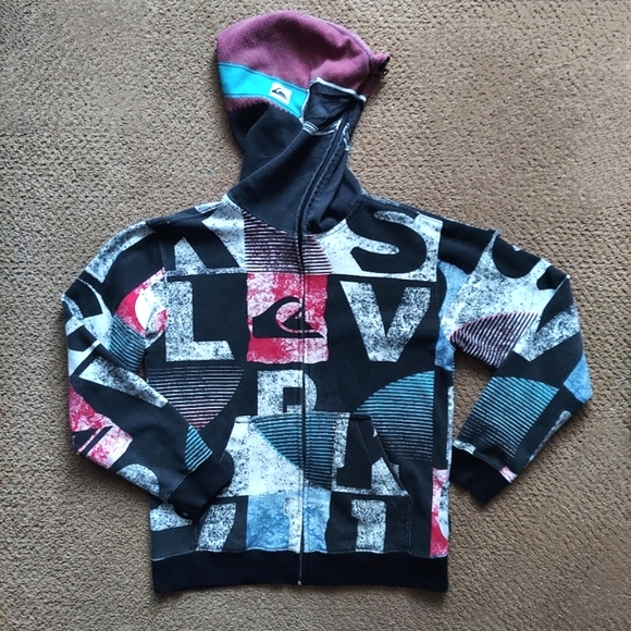 Quicksilver Over The Face Full Zip Mesh Eye Goggles Hoodie Boys Youth Size 12-14 - Picture 1 of 7